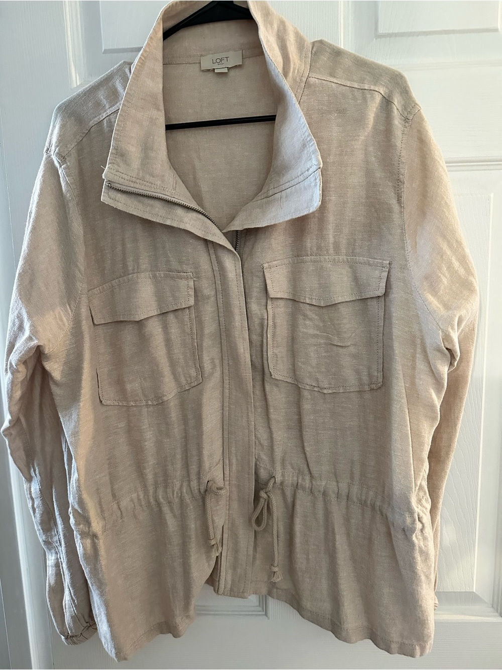 LOFT Neutral Beige Utility Jacket with Drawstring Waist